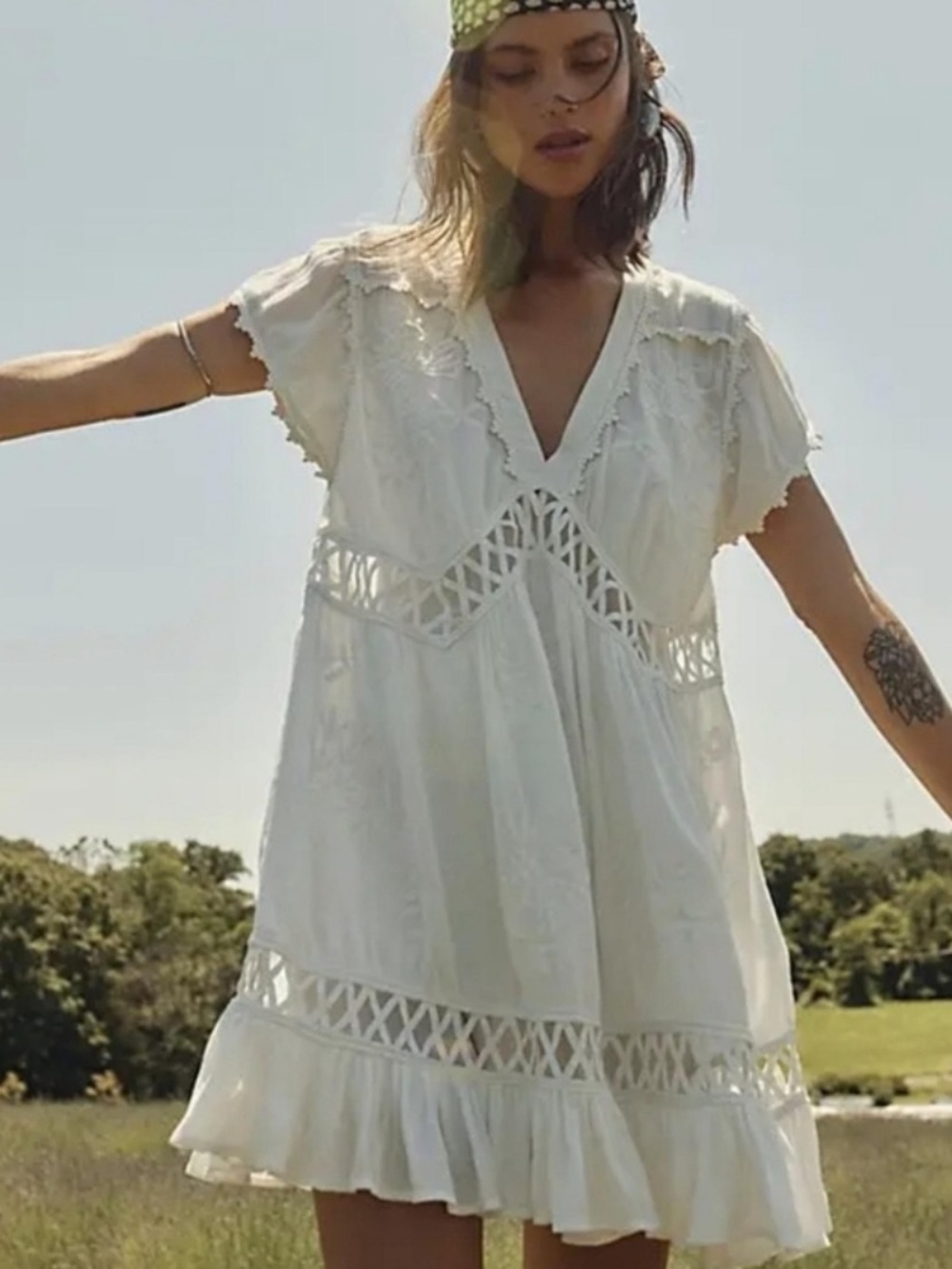 Free People Marissa tunic white v neck mini dress size medium